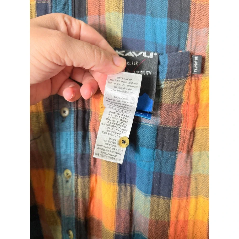 KAVU Reversible Plaid Flannel Shirt Jacket Large Cotton Button Front Outdoor